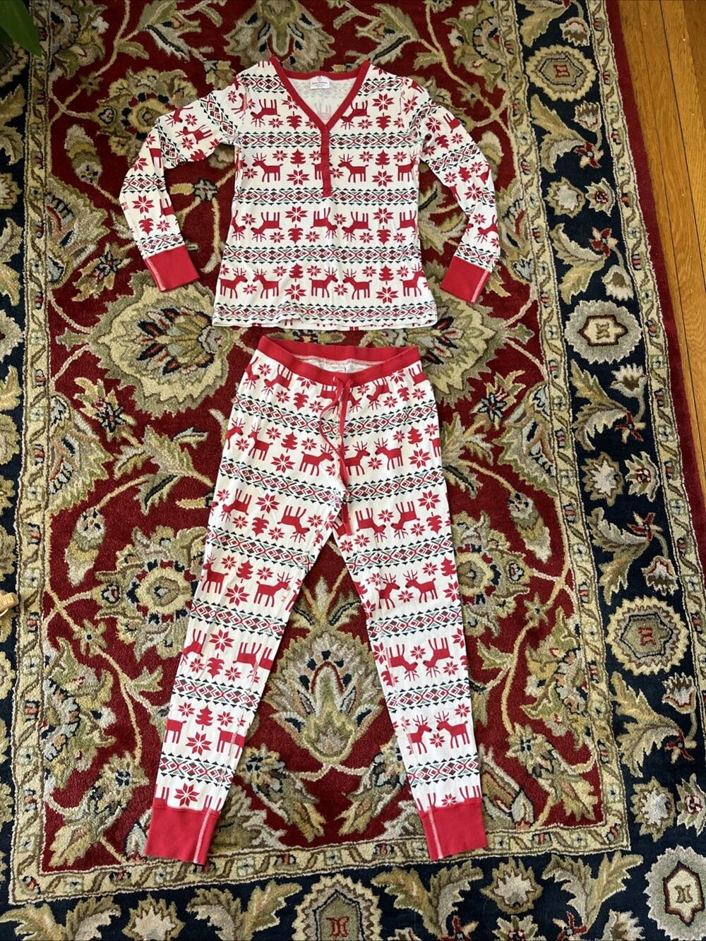 Hanna Andersson Womens S Christmas Pajamas 2 Pcs Reindeer 100% Organic Cotton